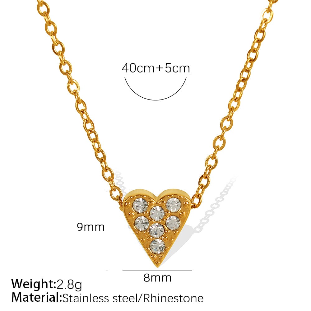 1 Stück Simple Series Simple Heart Edelstahl 18K vergoldet Strass Damen Anhänger Halsketten h5 